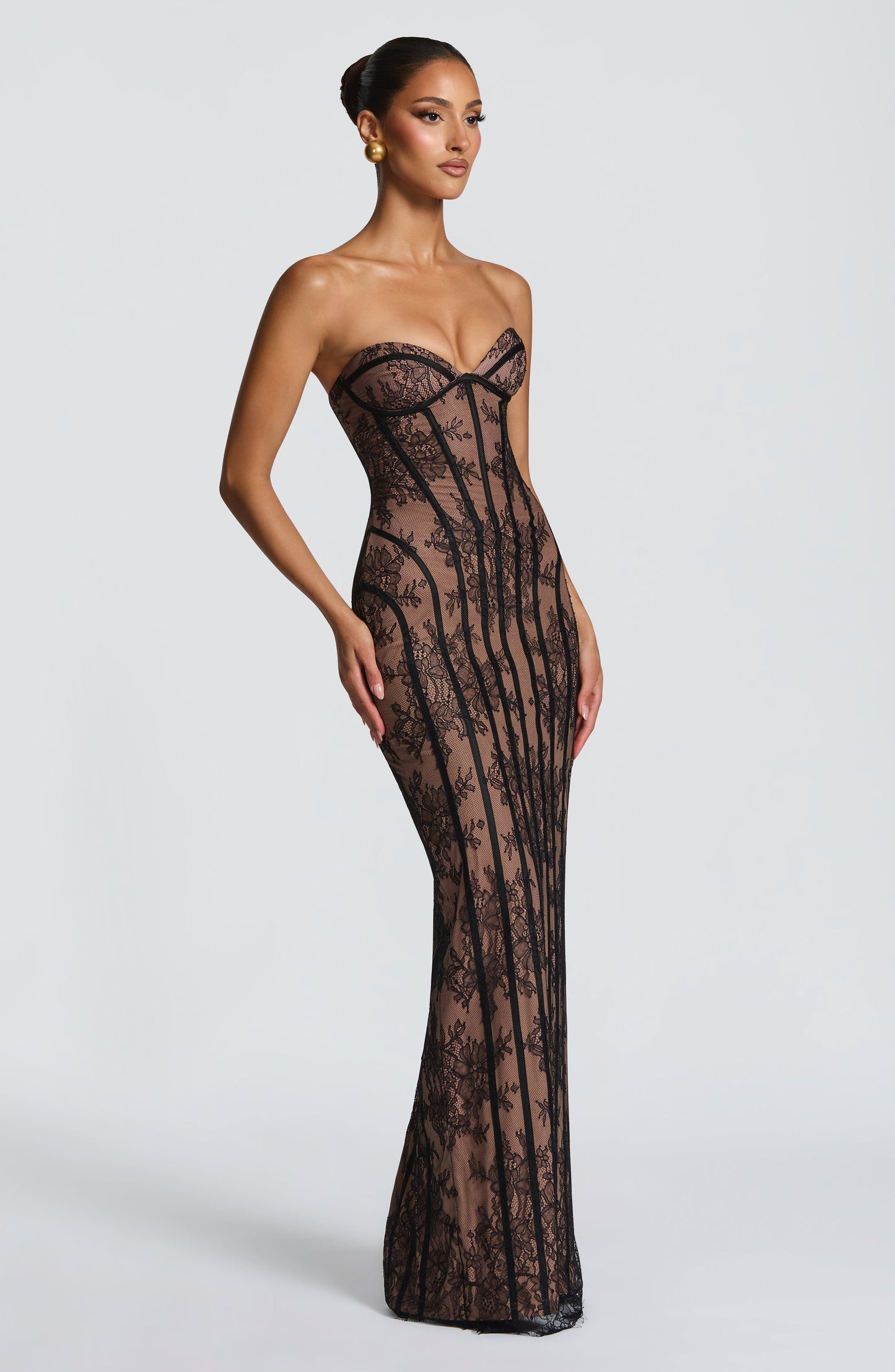 Women's Floral Black Maxi Dress | Strapless