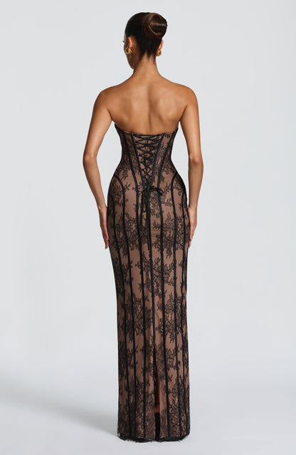 Women's Floral Black Maxi Dress | Strapless