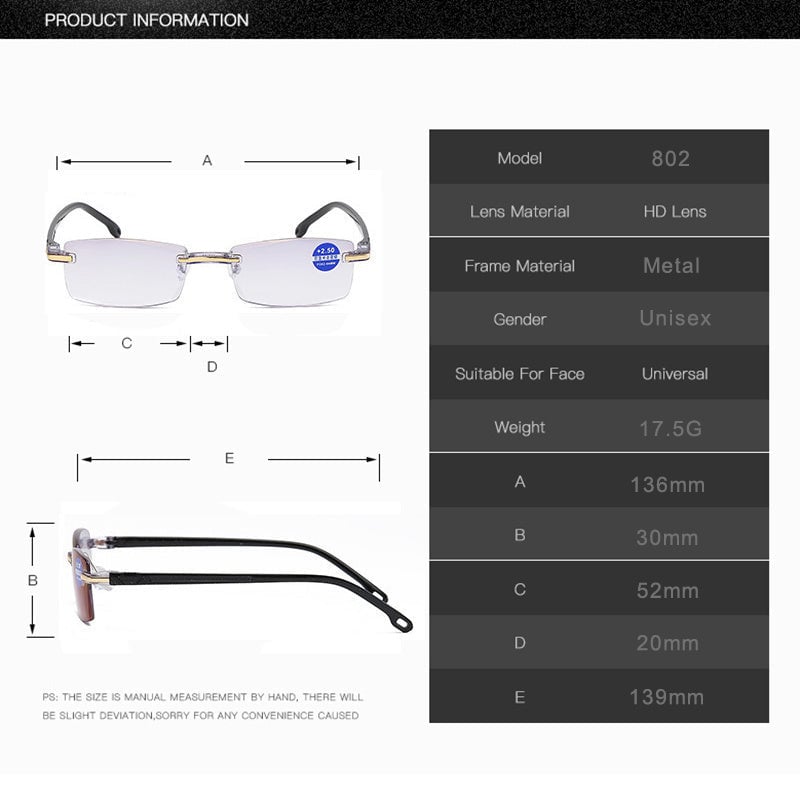 Intelligent Reading Glasses with Progressive Lenses | Ultra-Light Design & Blue Light Filter | Suitable for Near & Distance Vision | Titanium TR90 Frame