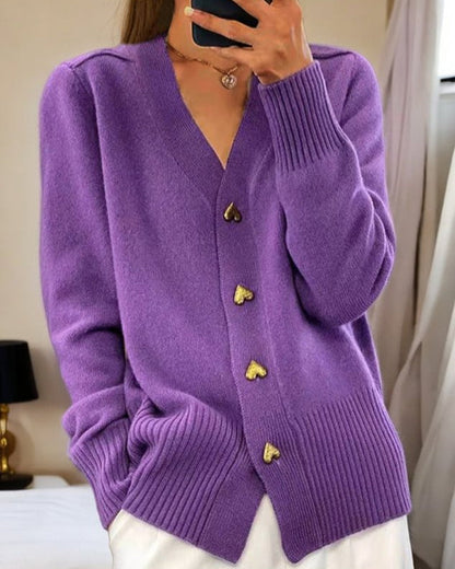Women’s V-Neck Knitted Cardigan | with Heart Buttons