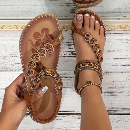 Women's Bohemian T-Strap Sandals | Flat