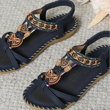 Women's Bohemian T-Strap Sandals | Flat