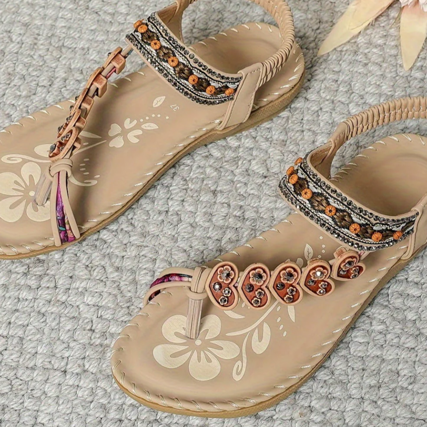 Women's Bohemian T-Strap Sandals | Flat