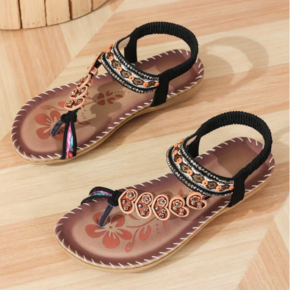 Women's Bohemian T-Strap Sandals | Flat