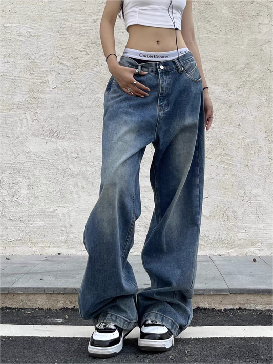 Vintage Boyfriend Jeans met blauw gewassen effect