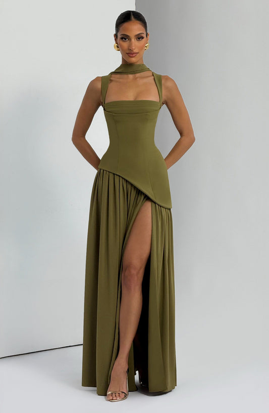 Women's Maxi Wedding Guest Dress | with High-Slit