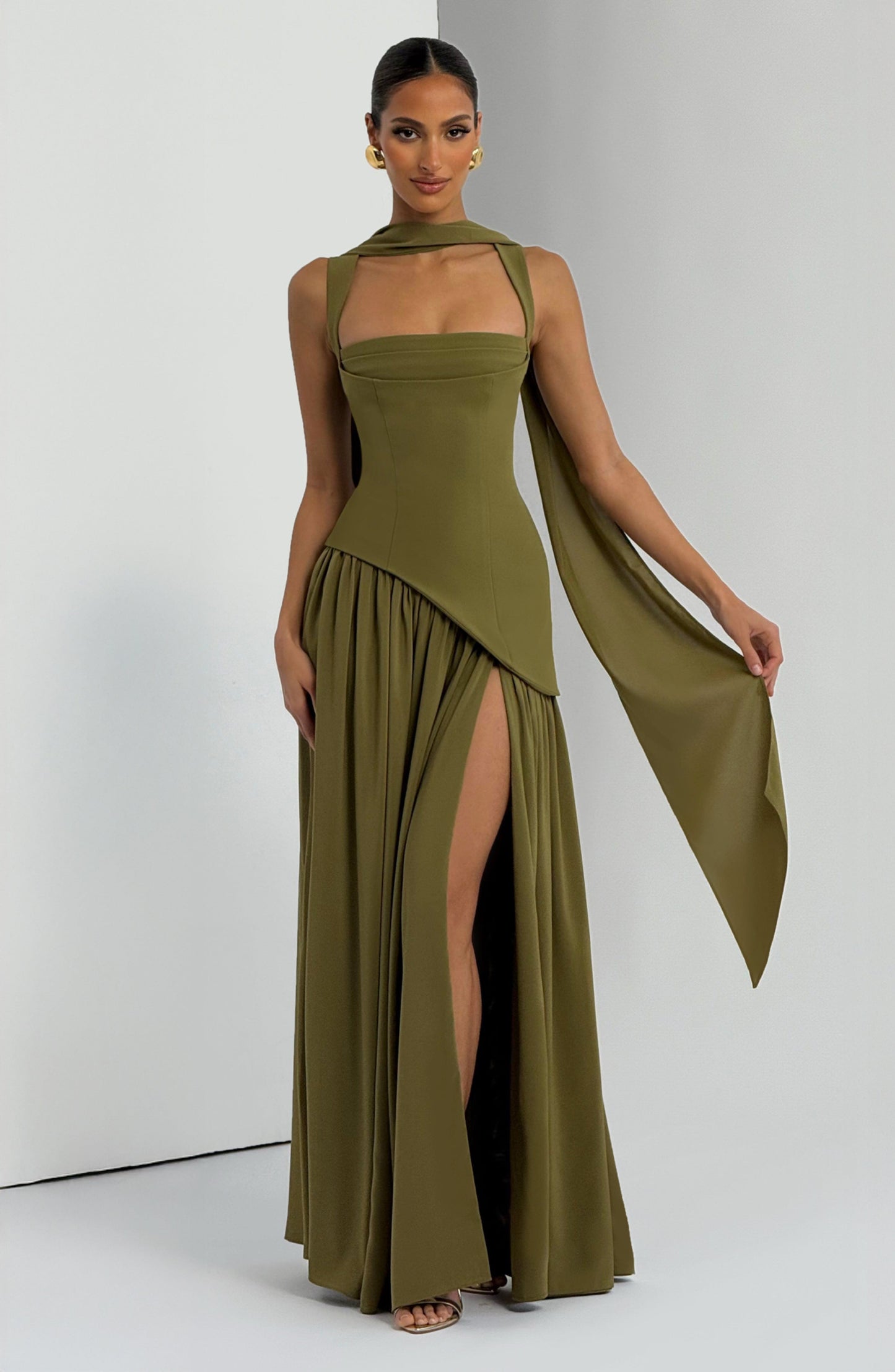 Women's Maxi Wedding Guest Dress | with High-Slit