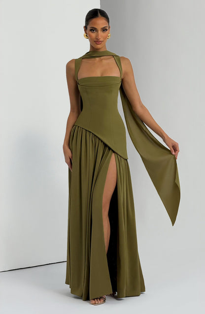 Women's Maxi Wedding Guest Dress | with High-Slit