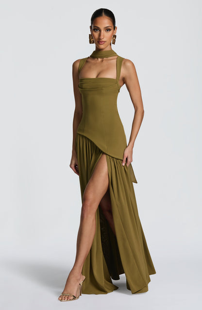 Women's Maxi Wedding Guest Dress | with High-Slit