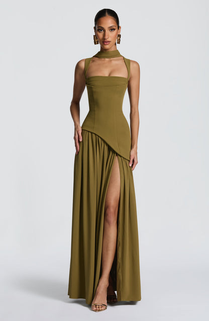 Women's Maxi Wedding Guest Dress | with High-Slit
