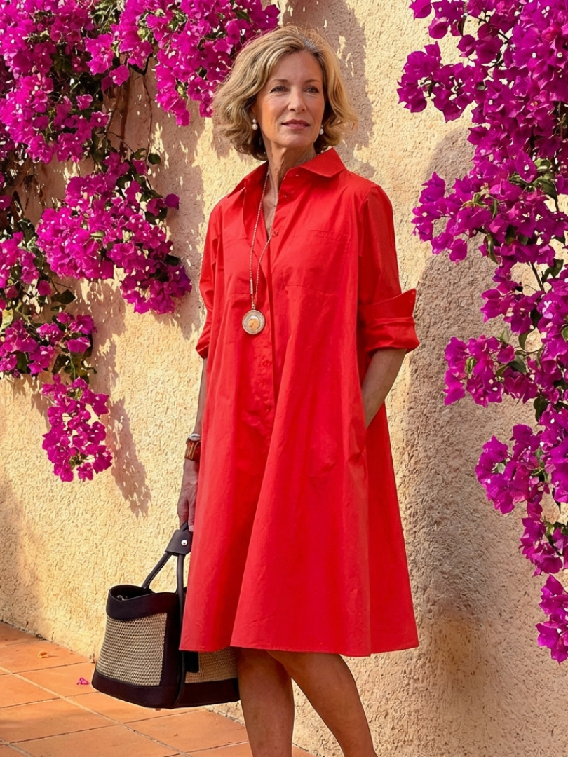Women's Casual Loose Fit Shirt Dress | Midi