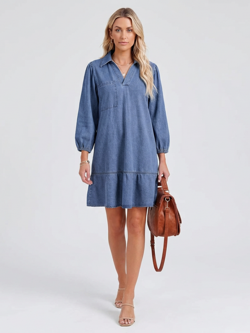 Women's Long Sleeve Mini Dress | V-Neck