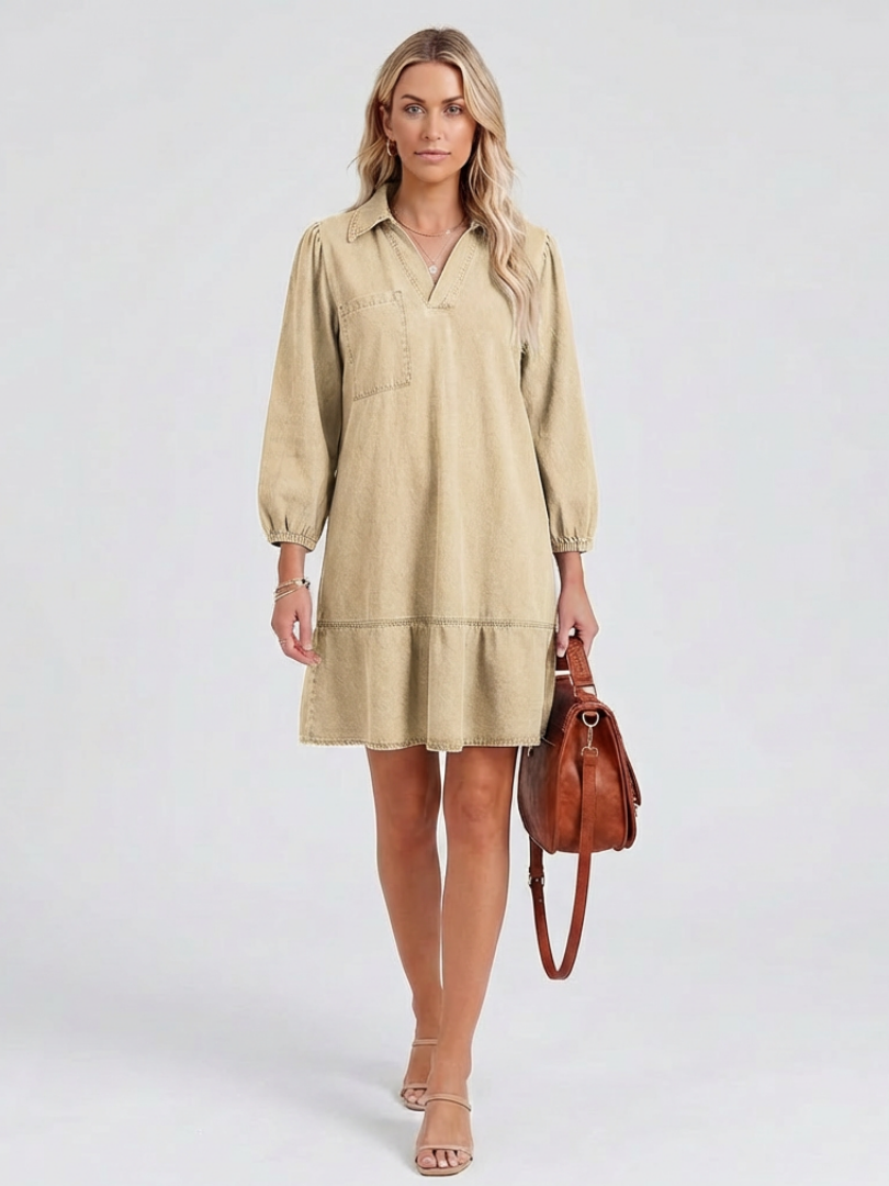 Women's Long Sleeve Mini Dress | V-Neck