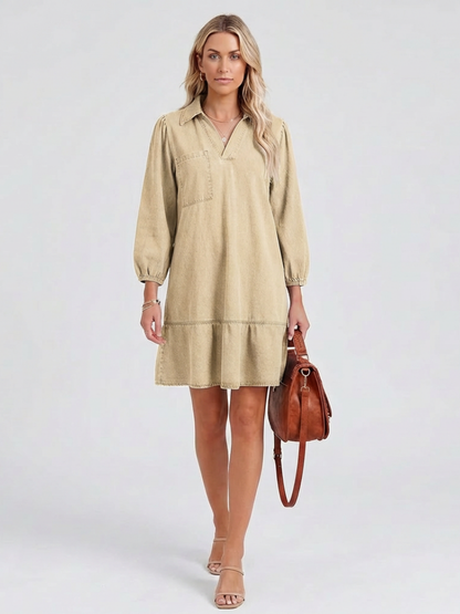 Women's Long Sleeve Mini Dress | V-Neck