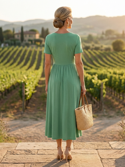 Women's Casual V-Neck Maxi Dress | with Pockets