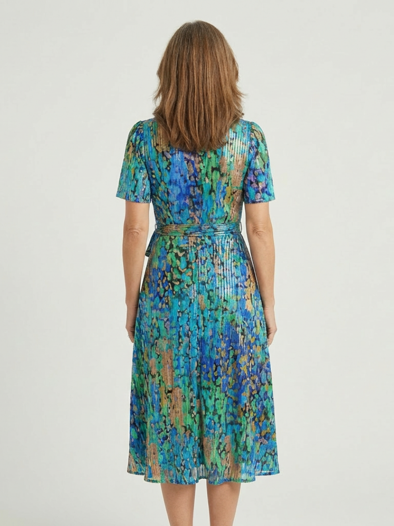 Women's V-Neck Short Sleeve Floral Wrap Dress | Midi