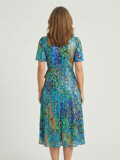 Women's V-Neck Short Sleeve Floral Wrap Dress | Midi