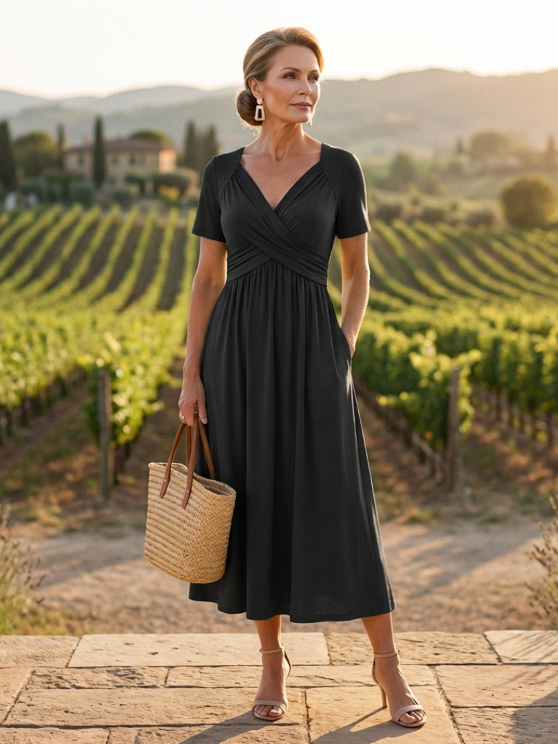 Women's Casual V-Neck Maxi Dress | with Pockets