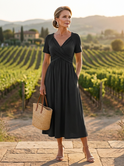 Women's Casual V-Neck Maxi Dress | with Pockets