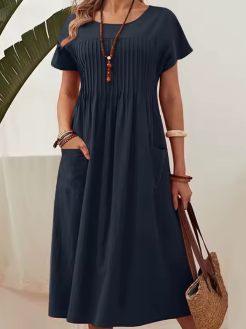 Women Casual Short Sleeve Midi Dress | with Pockets