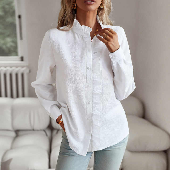 Women's Ruffle Trim Button-Up Blouse | Long Sleeve