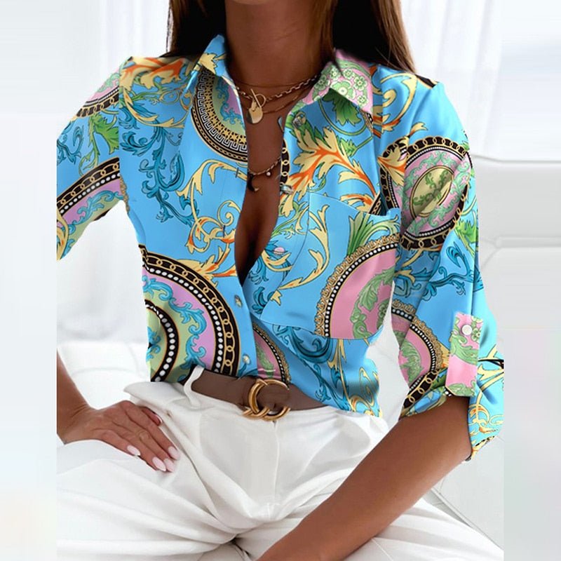 Women's Printed Button-Down Blouse | Long Sleeve