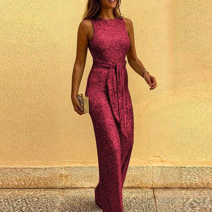 Women’s Party Sleeveless Jumpsuit | with Tie Belt