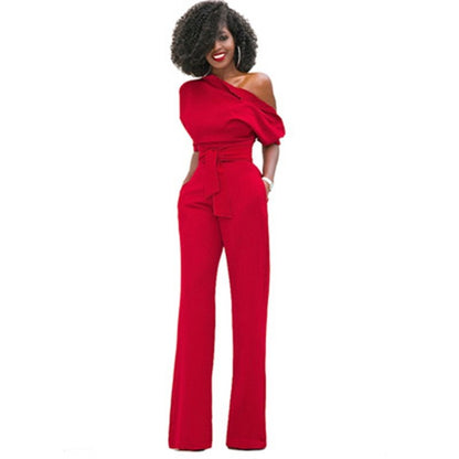 Women's One-Shoulder Wide-Leg Jumpsuit | with Waist Belt