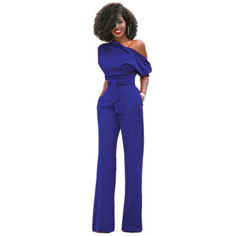 Women's One-Shoulder Wide-Leg Jumpsuit | with Waist Belt