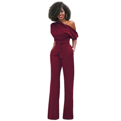 Women's One-Shoulder Wide-Leg Jumpsuit | with Waist Belt