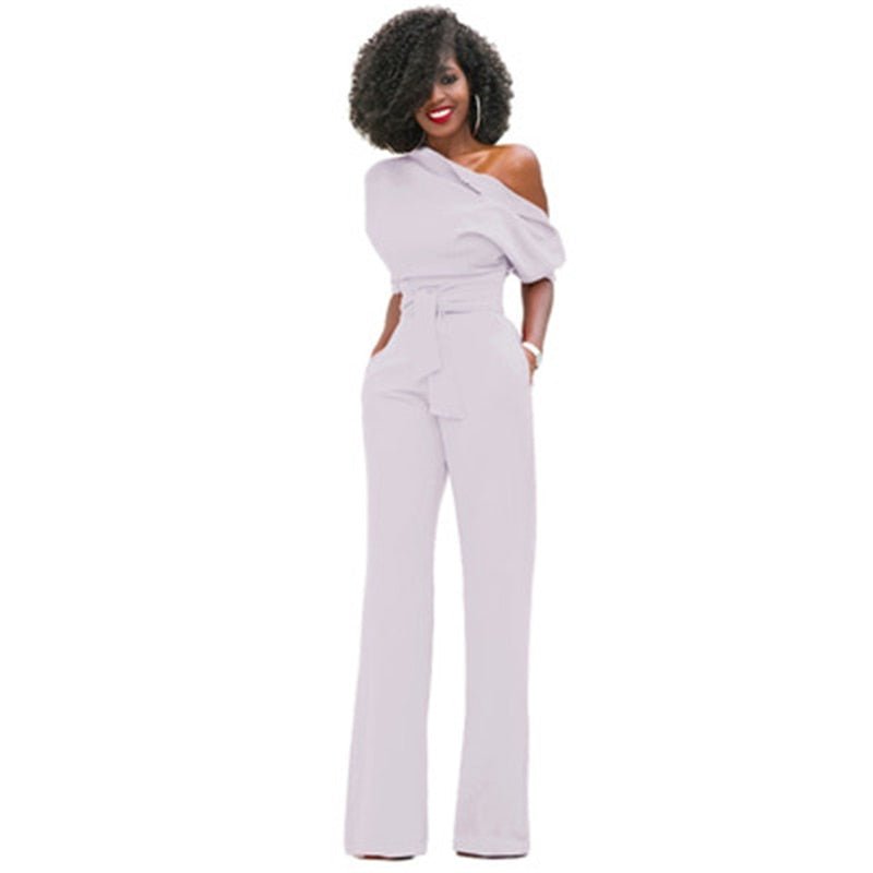 Women's One-Shoulder Wide-Leg Jumpsuit | with Waist Belt