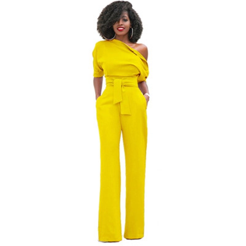 Women's One-Shoulder Wide-Leg Jumpsuit | with Waist Belt