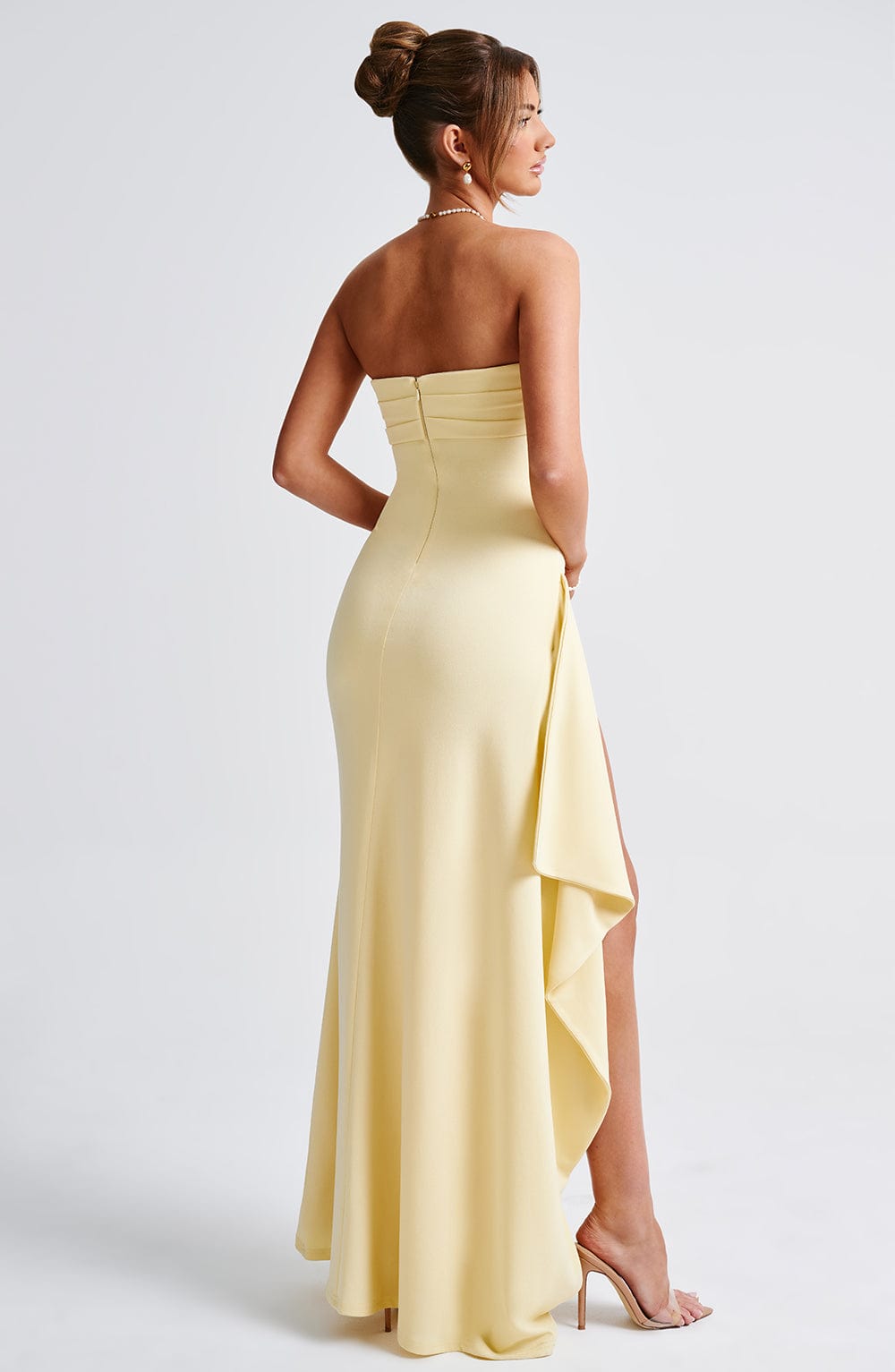 Women's Strapless Pleated High-Slit Dress | Maxi