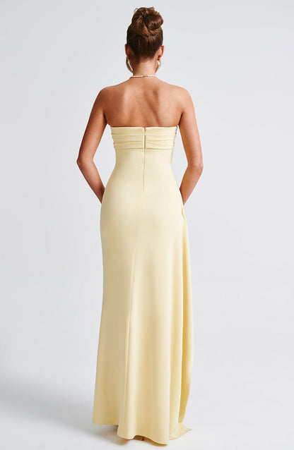 Women's Strapless Pleated High-Slit Dress | Maxi