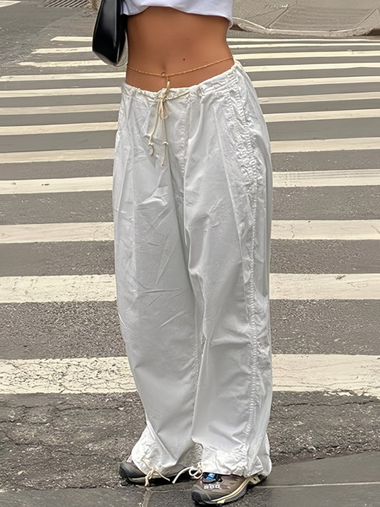 Pantalon cargo parachute taille basse blanc