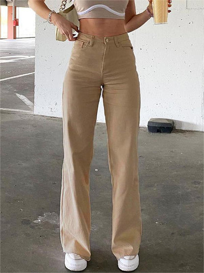 Beige High Waisted Flare Jeans