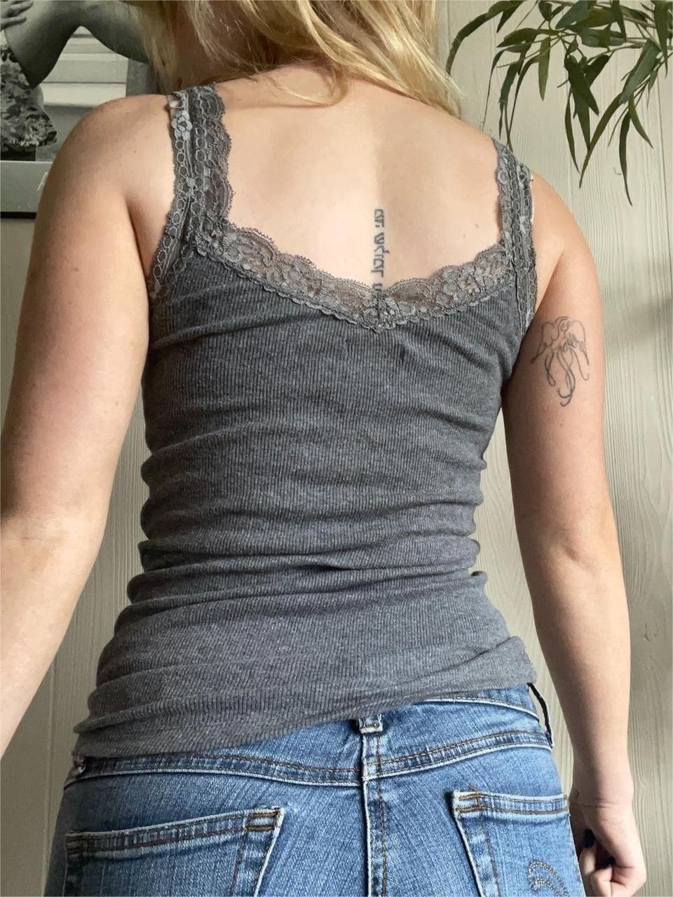 Grey Tank Top with Lace Trim