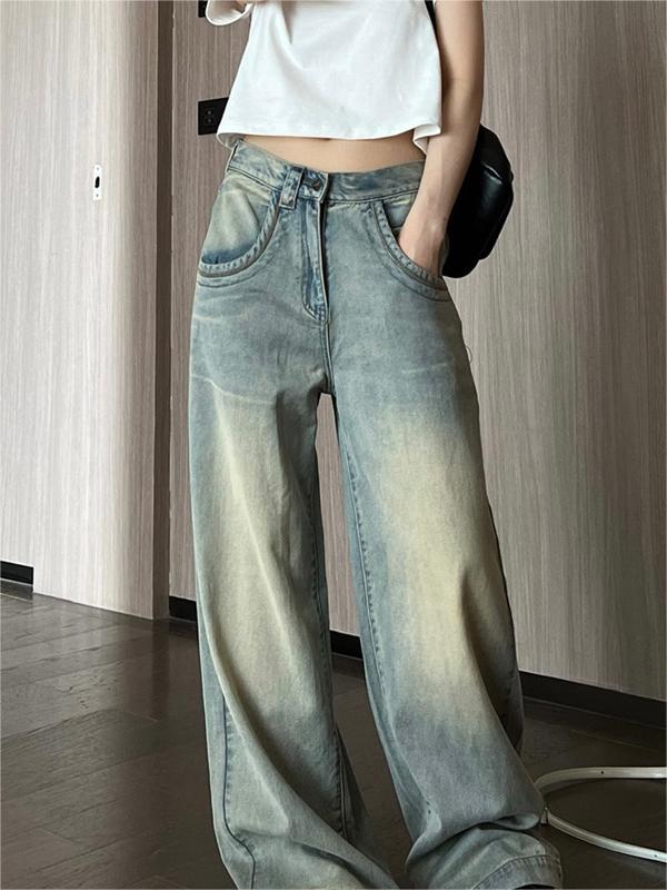 Faded baggy jeans met hoge tailleband