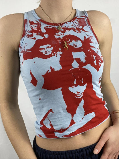 Crop Tank Top with Vintage Girl Graphic