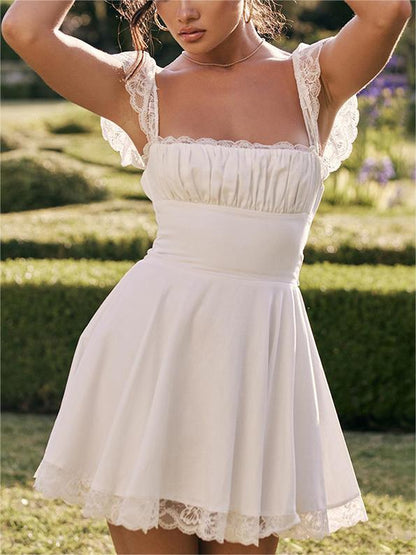 White Mini Dress with Lace Trim