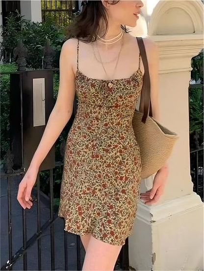 Slip Mini-jurk met kant en bloemenprint