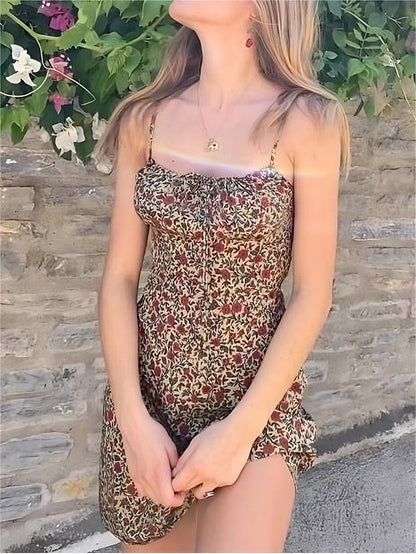 Slip Mini-jurk met kant en bloemenprint