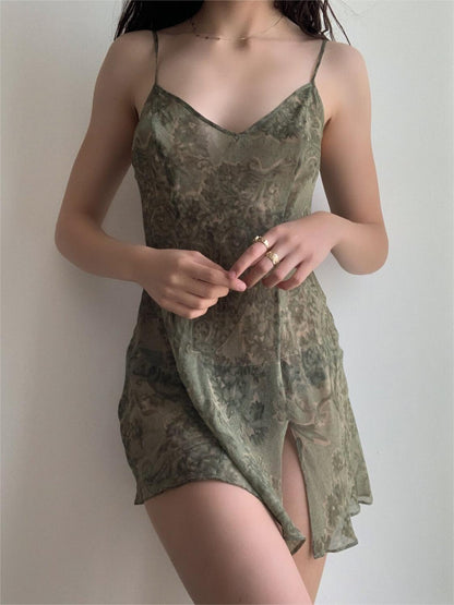 Mini-robe à enfiler imprimée vert foncé