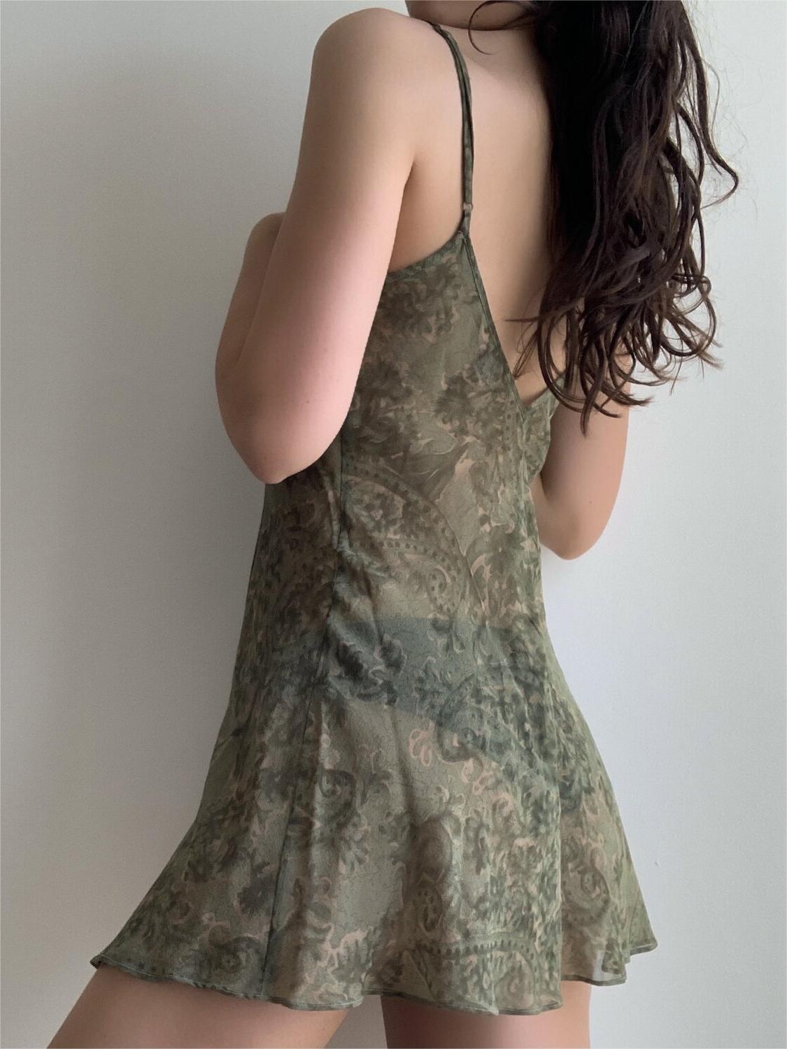 Mini-robe à enfiler imprimée vert foncé