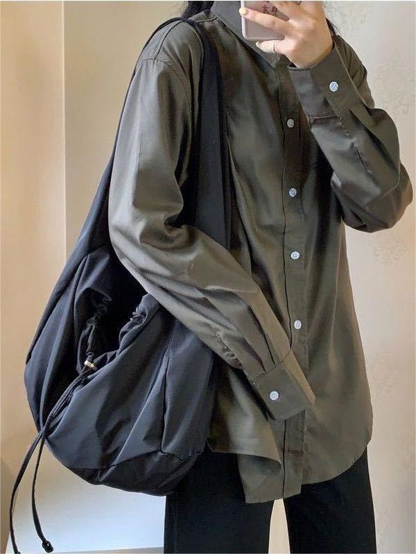 Black Nylon Shoulder Bag with Drawstring
