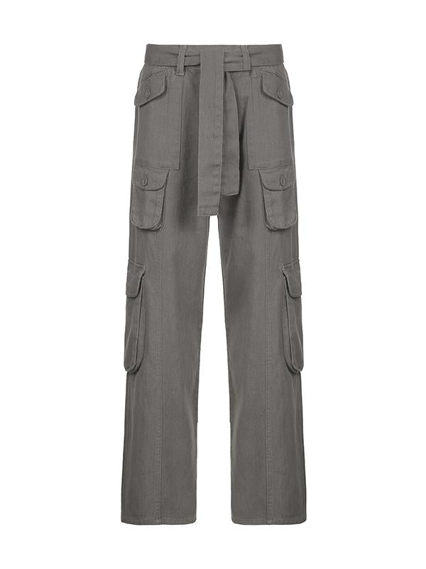 Pantalon cargo gris vintage des années 90 avec poches cargo
