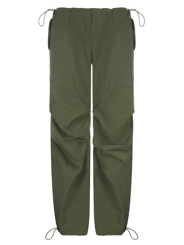 Pantalon cargo parachute surdimensionné vert avec cordon de serrage
