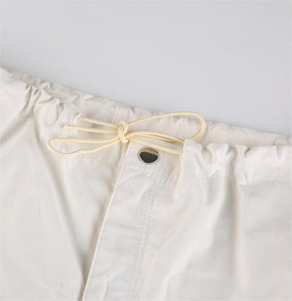 White Low Waist Parachute Cargo Pants