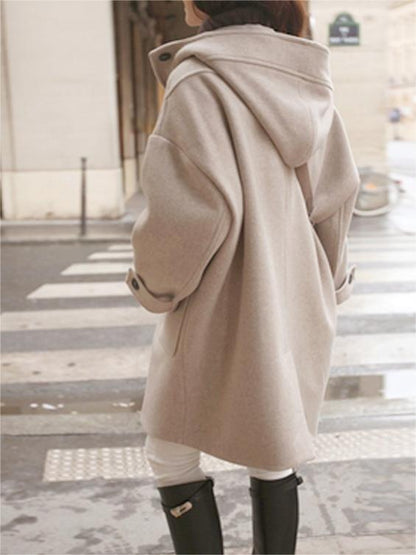 Classic Apricot Hooded Duffle Overcoat with Toggle Buttons