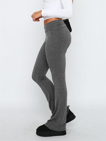 Basic Solid Color High Waist Flare Pants